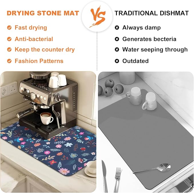 LOKHOM Dish Drying Mat for Kitchen Counter, Vintage Dish Drainer Rack Mat - Image 6
