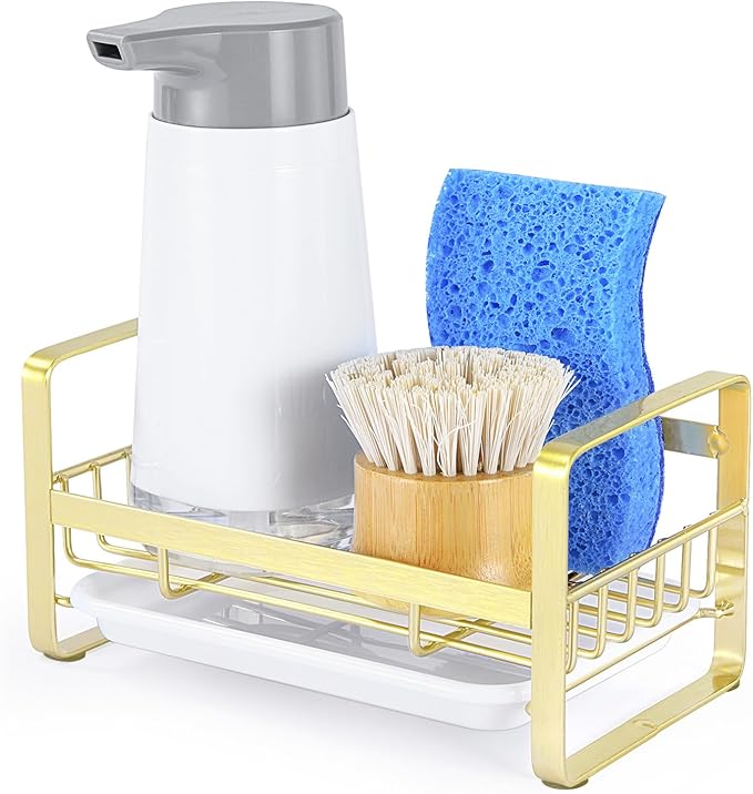 HULISEN Kitchen Sink Sponge Holder, 304 Stainless Steel Kitchen Soap Dispenser by HULISEN