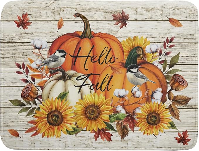 Hello Fall Dish Drying Mat Autumn Pumpkin Dish Drainer Rack Mats 18"x24" Fast by Giwawa
