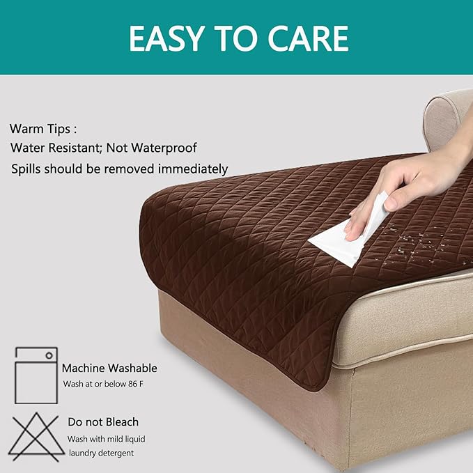 U-NICE HOME Sectional Couch Cover for Dogs Chaise Lounge Reversible Sofa Cover Furniture Protector Cover for Pets with Elastic Adjustable Strap (Chaise Lounge, Brown/Brown)