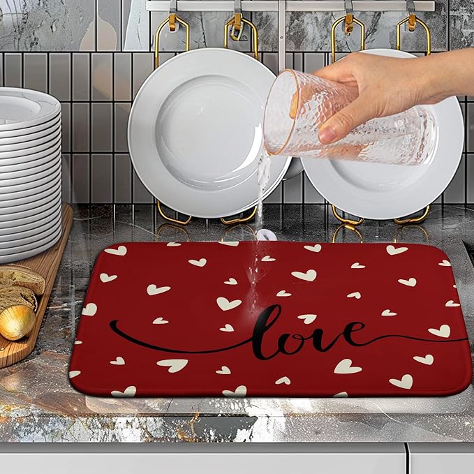 Valentines Day Dish Drying Mat 18x24 Inch Valentine Red Love Heart Drying Mats - Image 5