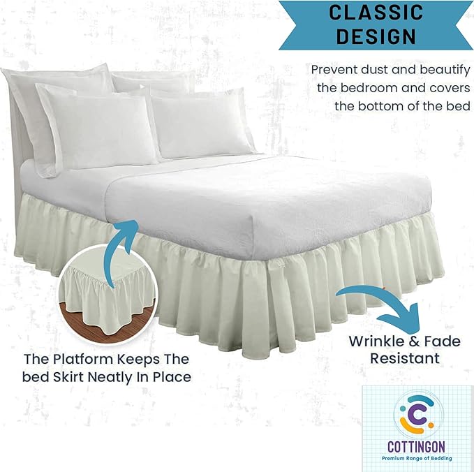 Cottingon Ruffled Bed Skirt with Split Corners-Dust Ruffle - 22" Drop 100% Microfiber Soft,Sheen & Luxurious Look - Bed Skirts (Ivory -Twin)