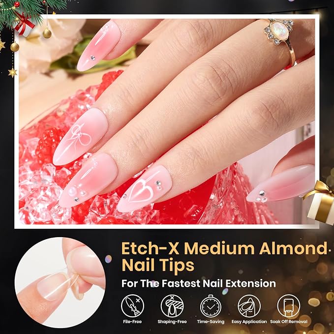 Beetles Gel Nail Tips Medium Almond Etch X, 12 Sizes 288 PCS Half Matte Full - Image 2