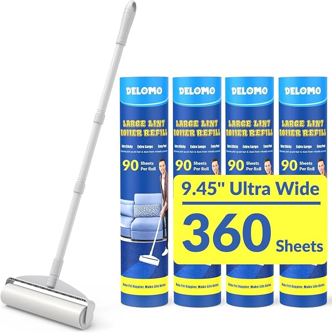 Large Lint Rollers for Carpet: Sticky Rollers for Floor DELOMO 9.45 in by DELOMO
