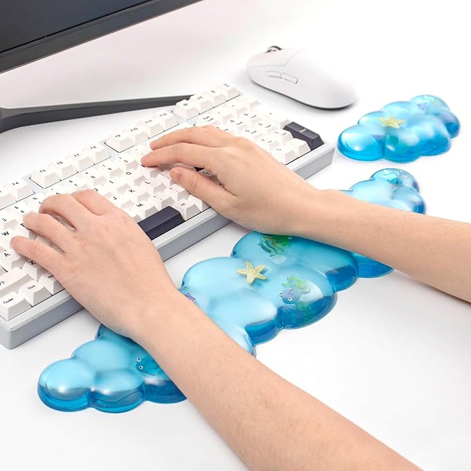 Gel Keyboard and Mouse Wrist Rest Set – Clear Blue Cloud Wrist Rest - Image 5