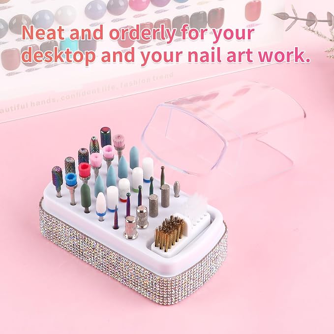 2 in 1 Nail Drill Bits Holder & Cleaning Brush Case, 30 Holes Dustproof Nail - Image 3