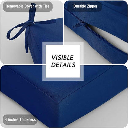 idee-home Outdoor Cushions for Patio Furniture, Outdoor Seat Cushion, Waterproof Couch Hampton Bay Deep Seat Replacement Chair Cushions for Garden Lawn Backyard Deck, 26.5 x 26.5 Navy Bue