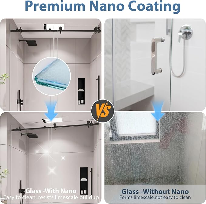 KPUY Frameless Shower Door, 55-60" W x 76" H Sliding Glass Shower Door - Image 3
