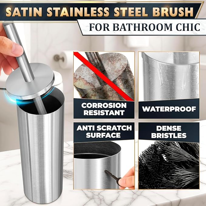 2 Pcs Stylish Stainless Steel Toilet Brush and Holder Set - Image 3