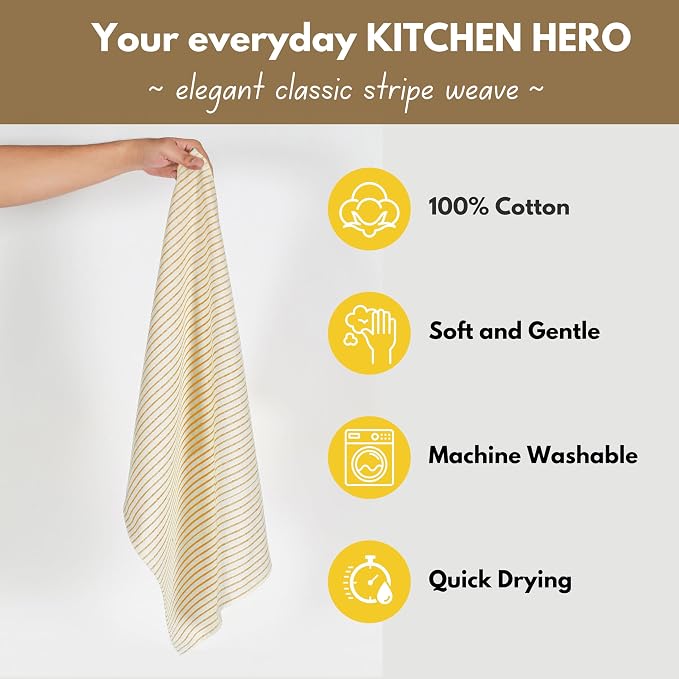 Native Fab 4 Pack Farmhouse Stripe Kitchen Dish Towels Cotton Super Absorbent - Image 4
