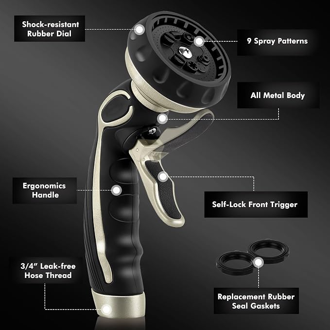 RESTMO Hose Nozzle with Easy Self-Lock Trigger, Heavy Duty Metal Water Hose - Image 3