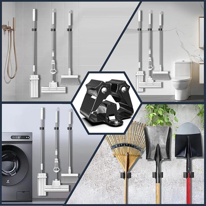3-H Stainless Steel Broom Holder Wall Mount 50-Pack- Heavy Duty Mop Organizer - Image 3