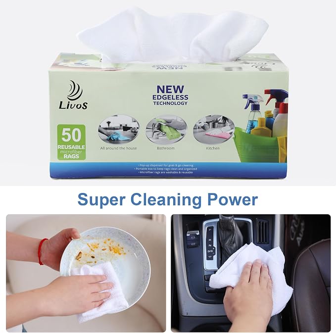 LIVOS 50 Pack Microfiber Cleaning Cloth in Box, Reusable Cleaning Rags - Image 4