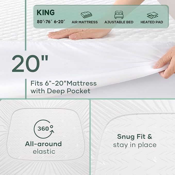 OhGeni 100% Waterproof Mattress Protector, King Size Mattress Pad, Fits 6"-20" - Image 5