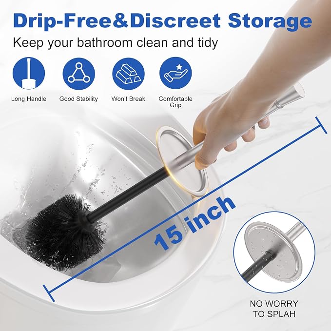 Toilet Brush and Holder Set：304 Stainless Steel Heavy Duty Toilet Bowl - Image 3