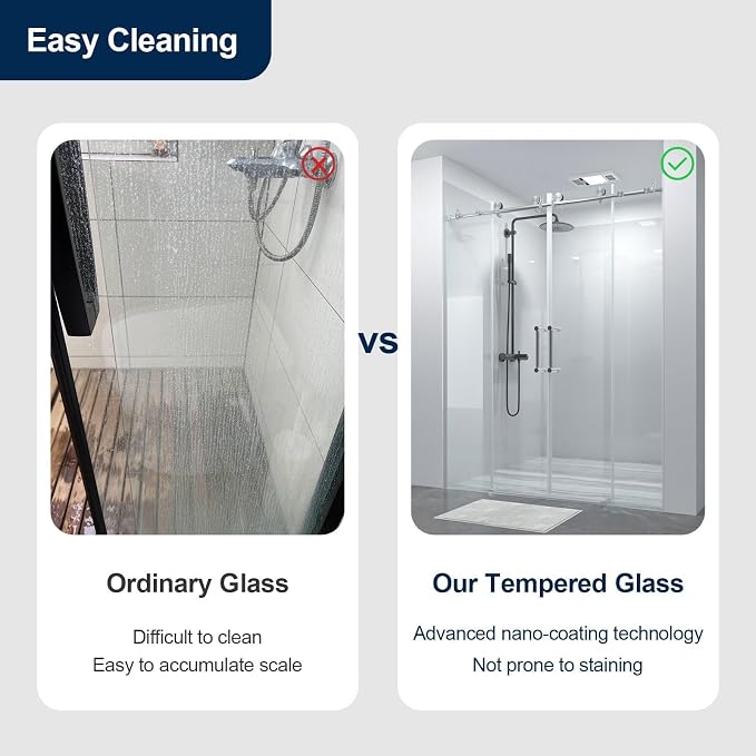 56-60" x 74" Double Sliding Shower Door, Frameless Shower Enclosure 5/16" Clear - Image 7
