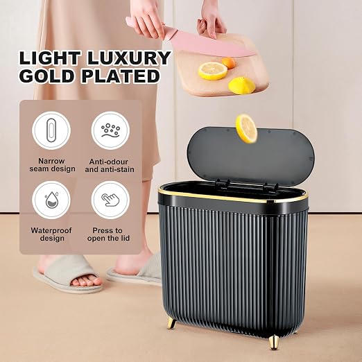Bathroom Trash Can with Lid 3.1 Gallon Narrow Trash Can Small Plastic Trash Bin - Image 3