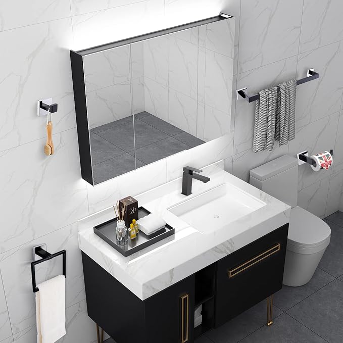Bathroom Towel Bar Holder Sets Black and Polished 4-Piece Bathroom Hardware Set - Image 6