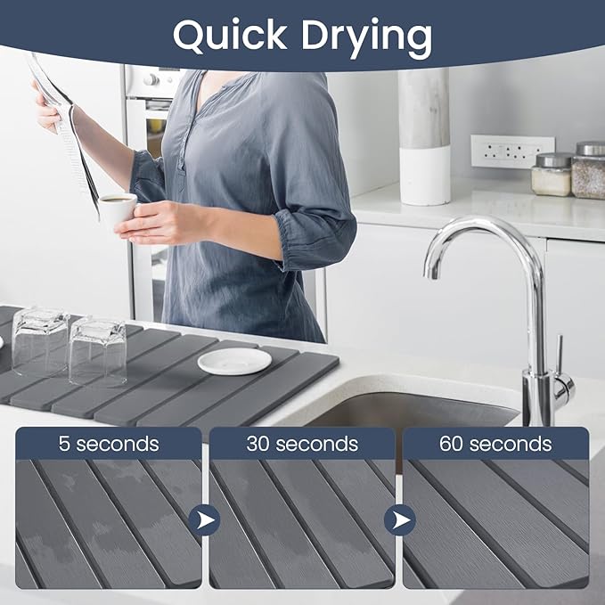 Meowoo Stone Drying Mat for Kitchen Counter, 23.6"x15.3" Foldable Diatomaceous - Image 3