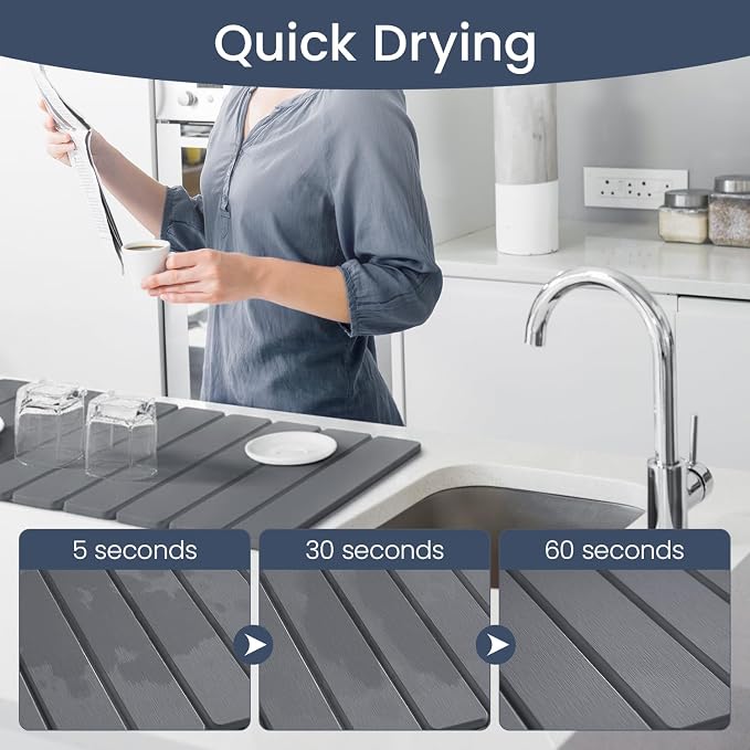 Meowoo Stone Drying Mat for Kitchen Counter, 15.7"x11.8" Foldable Diatomaceous - Image 3