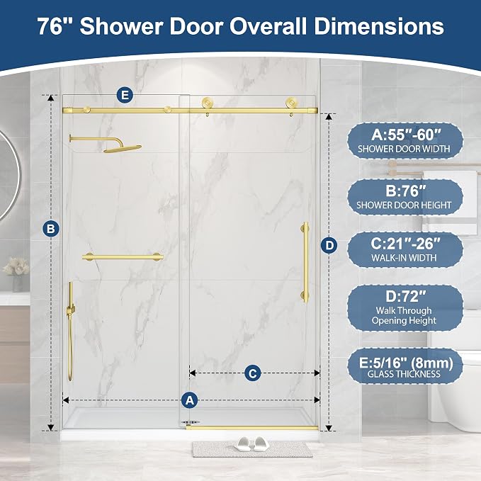Frameless Shower Door, 5/16" Glass Sliding Shower Door - Image 2