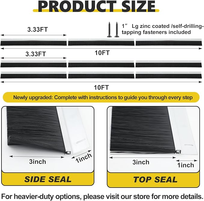 10×10ft Garage Brush Seal Kit for Roll-up Doors 3" Standard Brush - Image 2