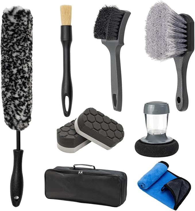 9Pcs Car Wheel Brush kit, Tire Brush, Microfiber Flat Wheel Cleaner Brush by Tzuoen