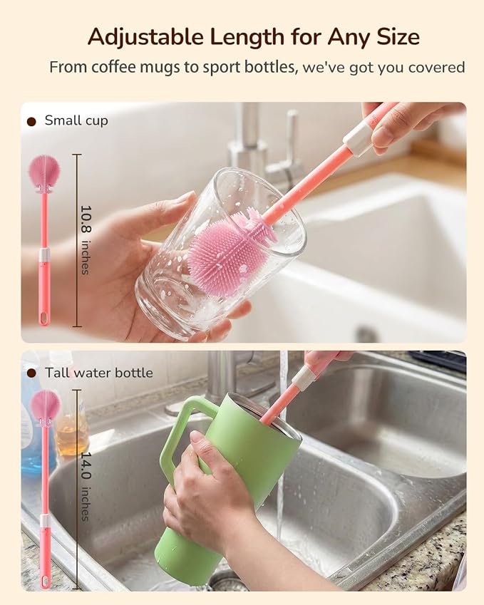 Extendable Bottle Brush with Straw Cleaner Brush, 10.8 to 14 Inches Adjustable - Image 3
