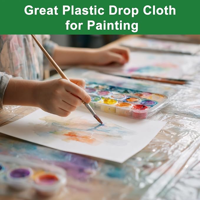 2-Pack 9x12 ft Painter Plastic Drop Cloths Sheet, Waterproof Anti-dust Cover - Image 5