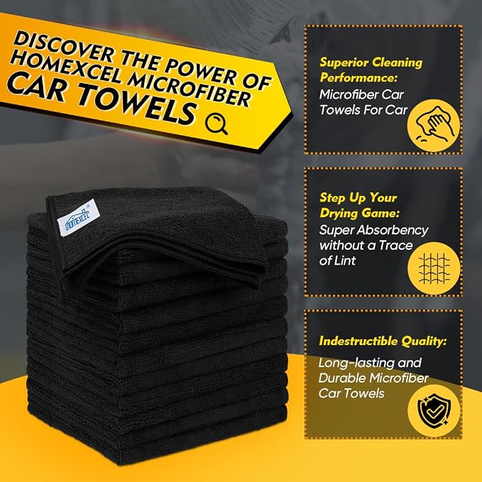 HOMEXCEL Black Microfiber Cleaning Cloth 12 Pack, 12.5 x 12.5 inch Microfiber - Image 2