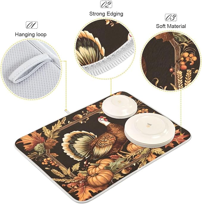 Thanksgiving Turkey Pumpkin Dish Drying Mat - Image 4