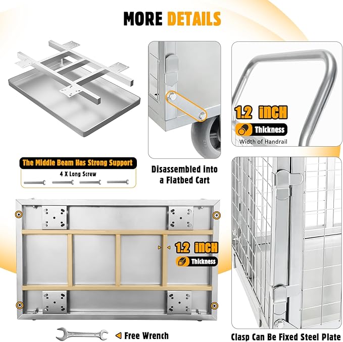 Platform Truck Cart with Cage, 6 in1 Foldable Flatbed Cart Heavy Duty Push Cart - Image 3