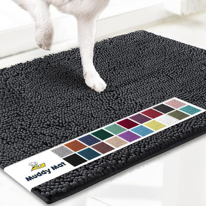 Muddy Mat® AS-SEEN-ON-TV Highly Absorbent Microfiber Door Mat and Pet Rug, Non Slip Thick Washable Area and Bath Mat Soft Chenille for Kitchen Bathroom Bedroom Indoor and Outdoor - Charcoal 24" x 96"