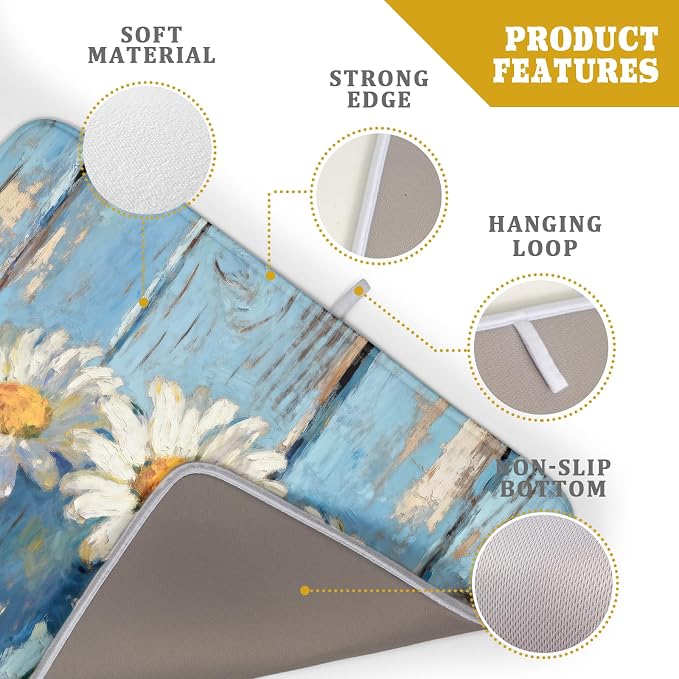 Daisy Floral Dish Drying Mat for Kitchen Counter 18x24 Spring Summer Theme - Image 4