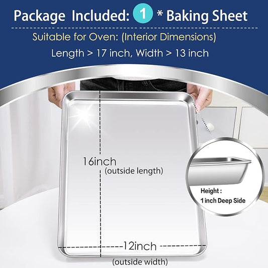 P&P CHEF 16 Inch Baking Cookie Sheet, Oven Pan Tray Stainless Steel Sheet Pan - Image 2