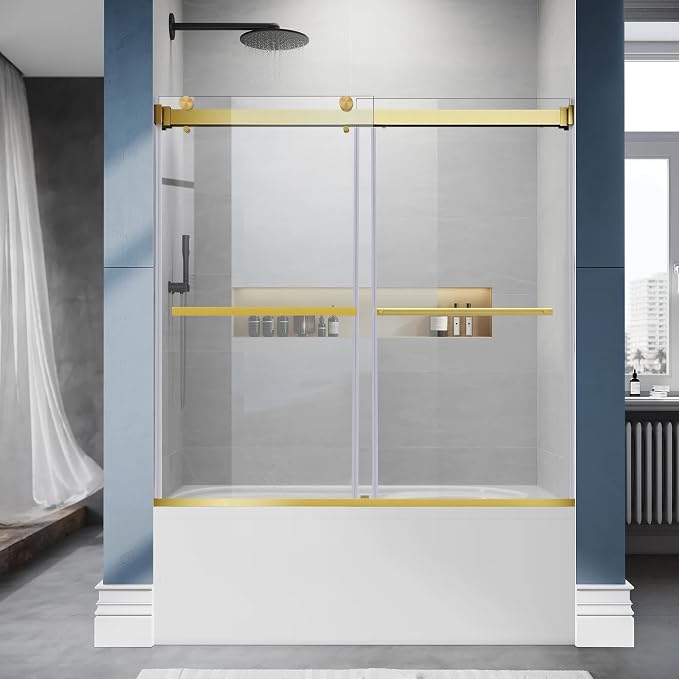 Bathtub Shower Door, 5/16" Certified Clear Tempered Glass, Brushed Gold - Image 2