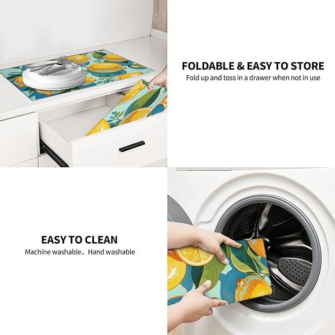 lemon Dish Drying Mat Highly Absorbent Double-Sided Microfiber - Image 8