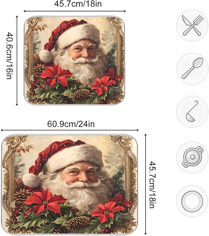 Christmas Santa Claus Poinsettia Dish Drying Mat - Image 3