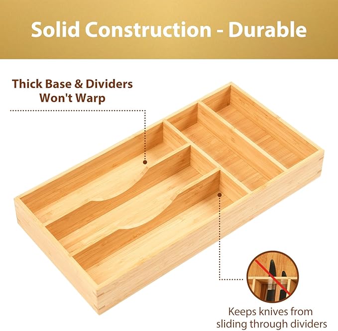 Umilife Bamboo Kitchen Drawer Organizer, 8 Inch Silverware Utensils Tray Holder - Image 3
