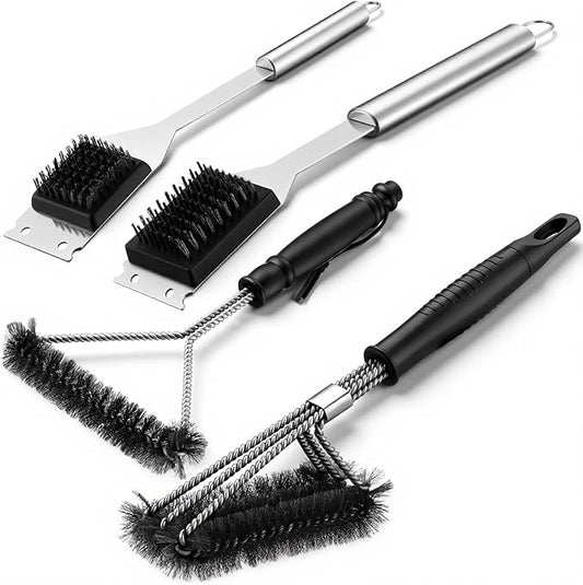4 Pcs 304 Stainless Steel BBQ Grill Brush, 16.5” & 14” Wire BBQ Brush & Scraper by Unknown
