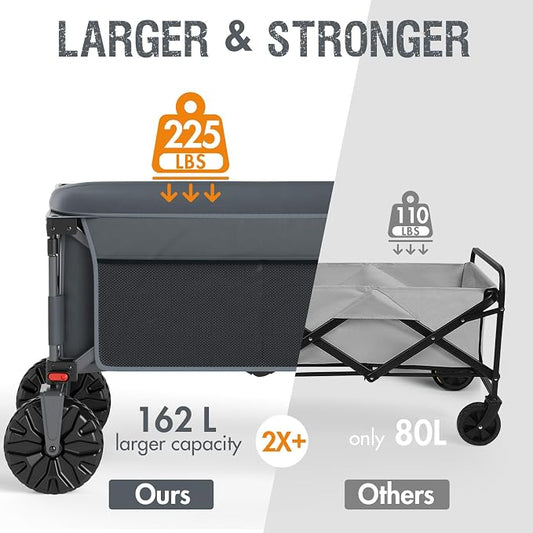 PORTAL Collapsible Wagon with Brakes, Heavy Duty Utility Cart with All-Terrain - Image 2