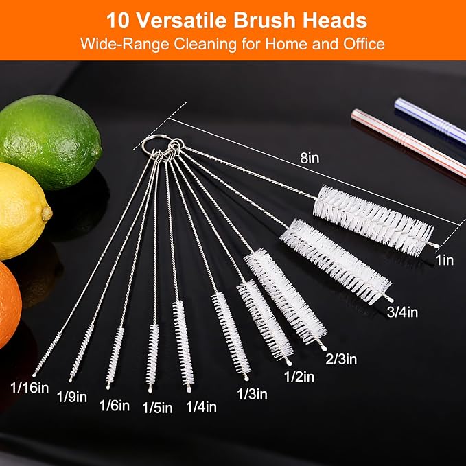 8 Inch Extra Long Straw Cleaner Brush Set, 10 Pack Reusable Straw Cleaning - Image 2