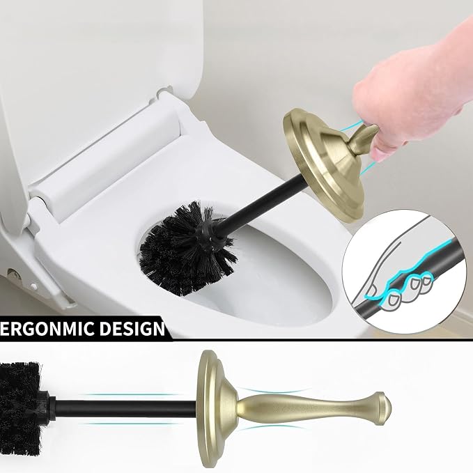 Satin Matte Soft Gold Toilet Bowl Brush - Image 3