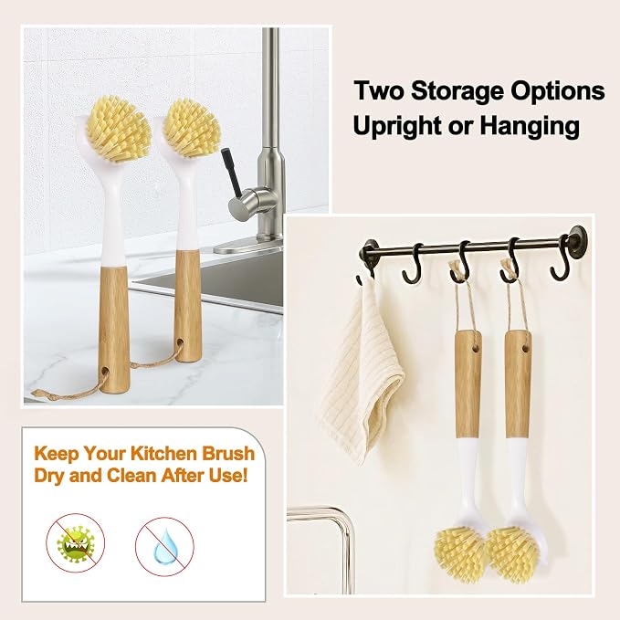 Dish Brush with Handle, Kitchen Scrub Brushes - Image 8