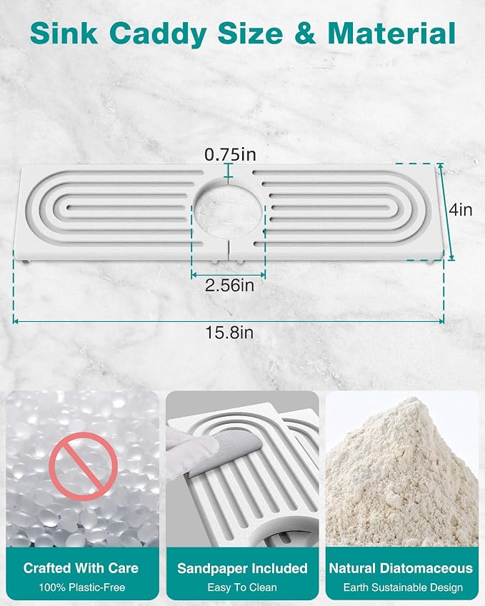 Stone Faucet Mat for Kitchen Sink, Diatomite Sink Protectors - Image 3