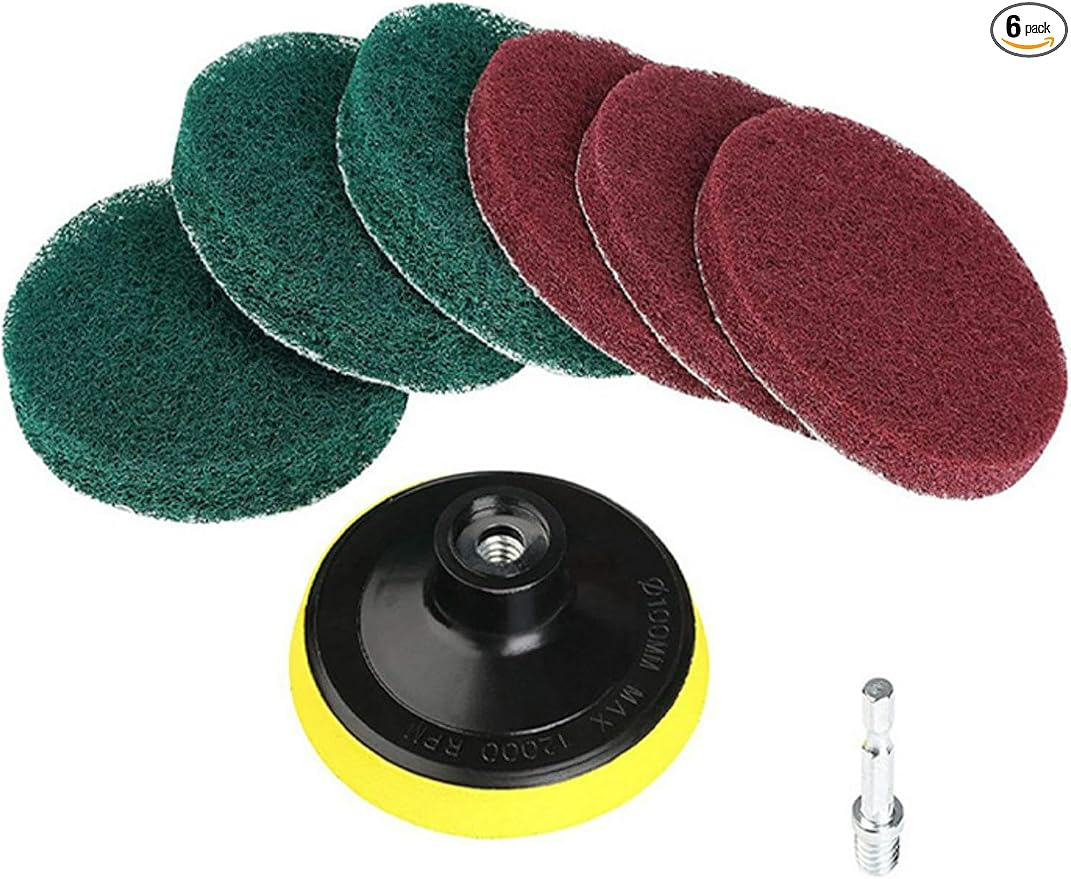 4 Inch Drill Powered Brush Tile Scrubber Scouring Pads, 6 Scrubbing Pads by Bibabala