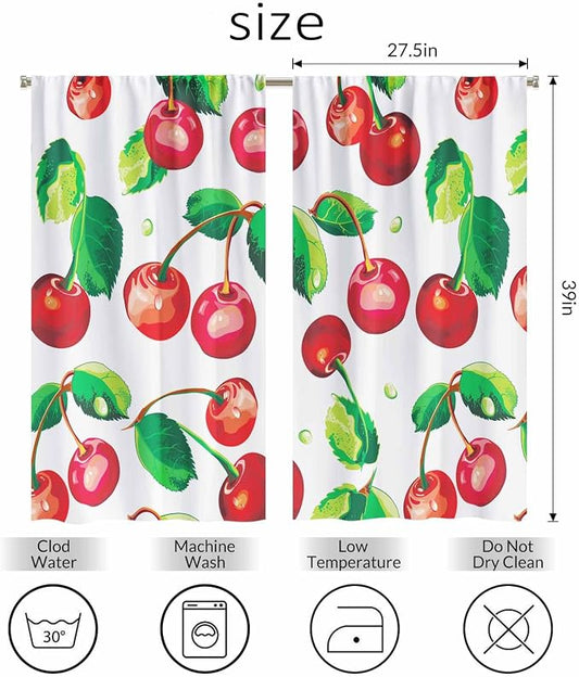 Red Cherry Kitchen Curtains Sweet Ripe Fruit Fresh Juicy Berry Short Tier - Image 2