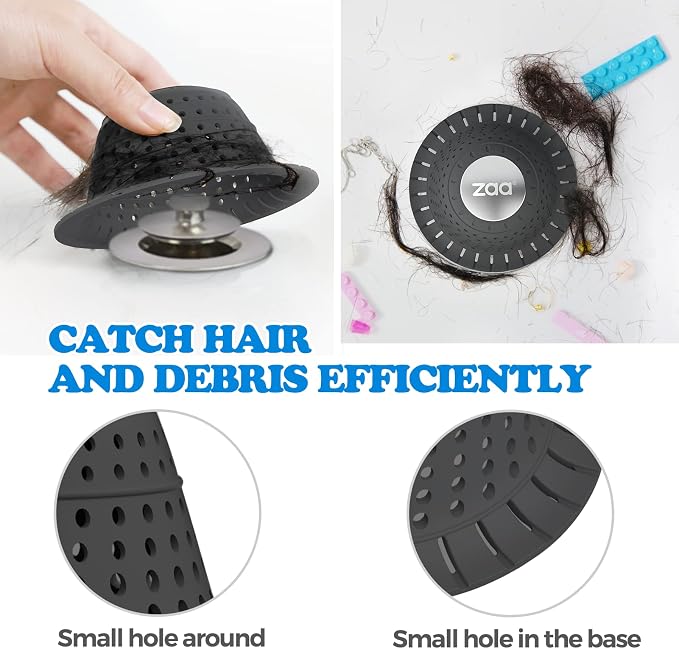 zaa Bathtub Drain Hair Catcher, Premium Silicone Collapsible 2 Pack Drain - Image 4