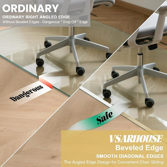 VSARHouse Beveled Edge Tempered Glass Office Chair Mat, - Image 2