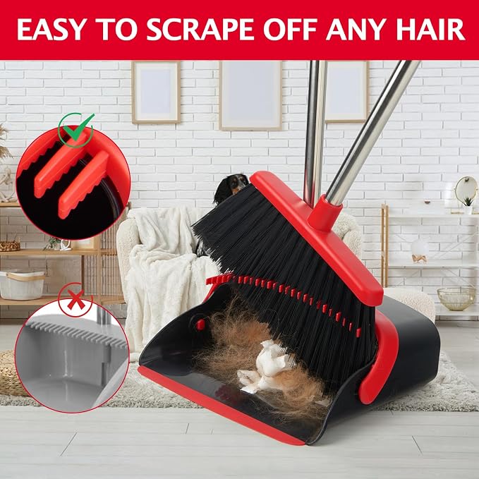 Broom and Dustpan Set with Long Handle, Heavy Dust Broom and Dustpan Combo - Image 4